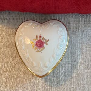 Lenox Heart-Shaped Porcelain Box with Gold and Pink Rose Design